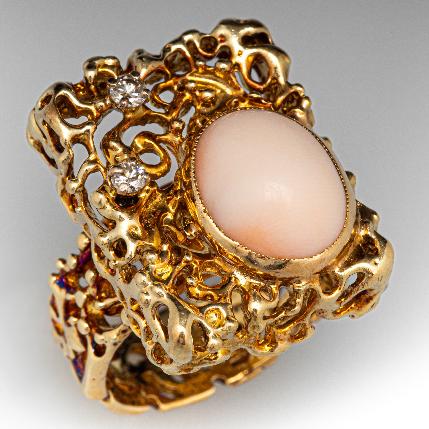 Funky 1950s Coral Ring 14K Yellow Gold