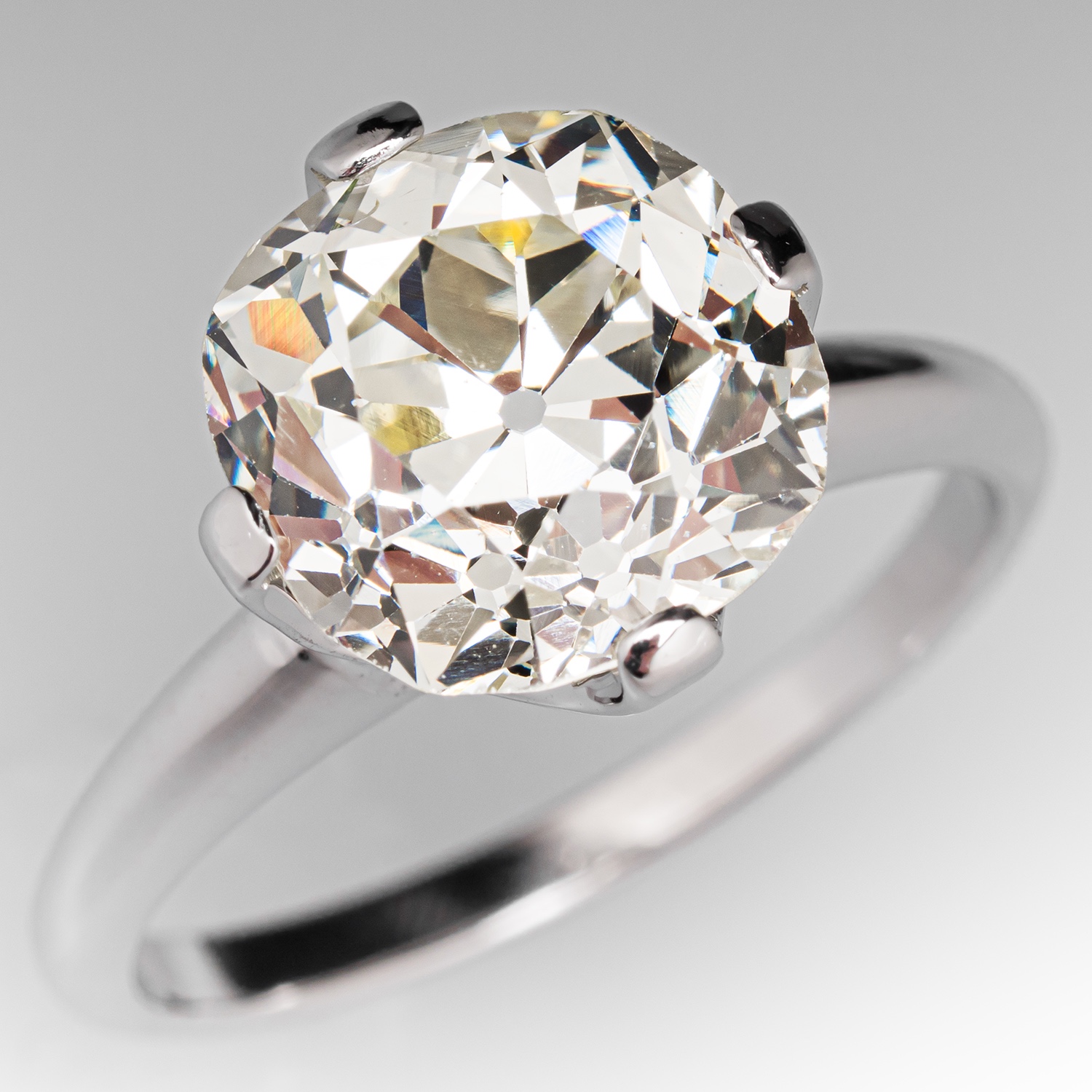 5 Carat Old Mine Cut Diamond Engagement Ring 14K White Gold OP/VS2 GIA
