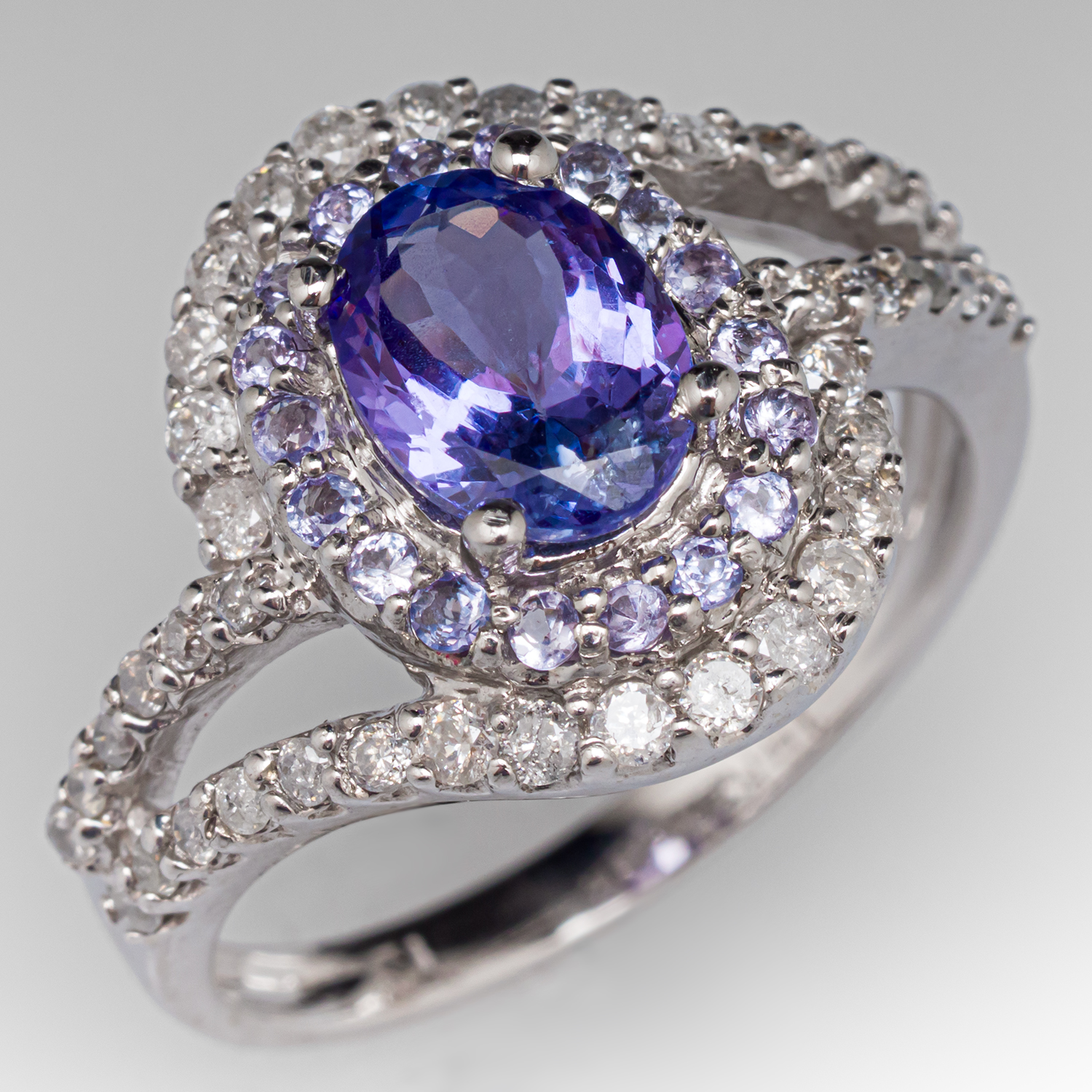 Oval Tanzanite Halo Ring w/ Tanzanite & Diamond Accents in 14K
