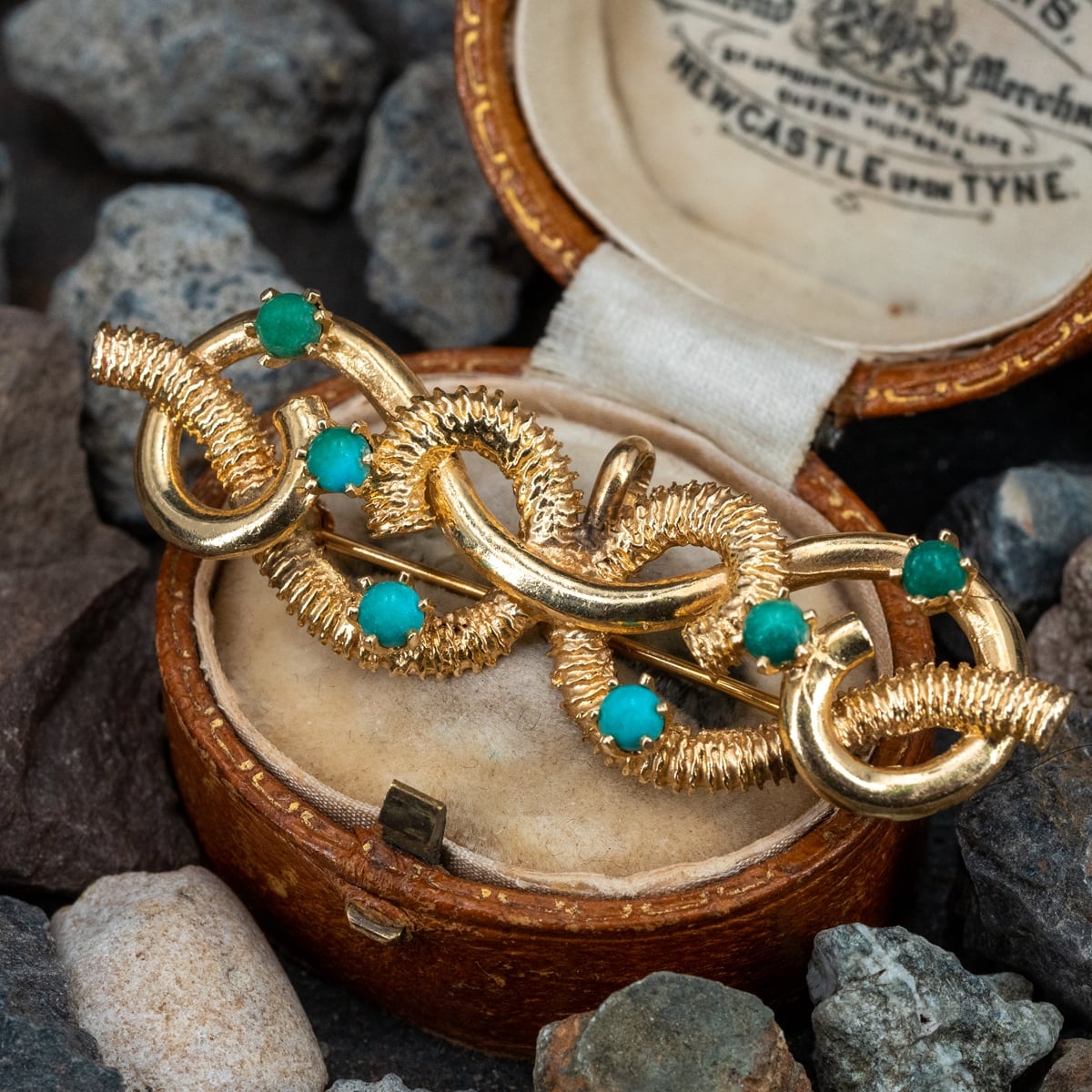 Superbe Broche Vintage Plaqué Or Avec Perles Turquoise, Ancienne, Pièce Unique - Ref 3379