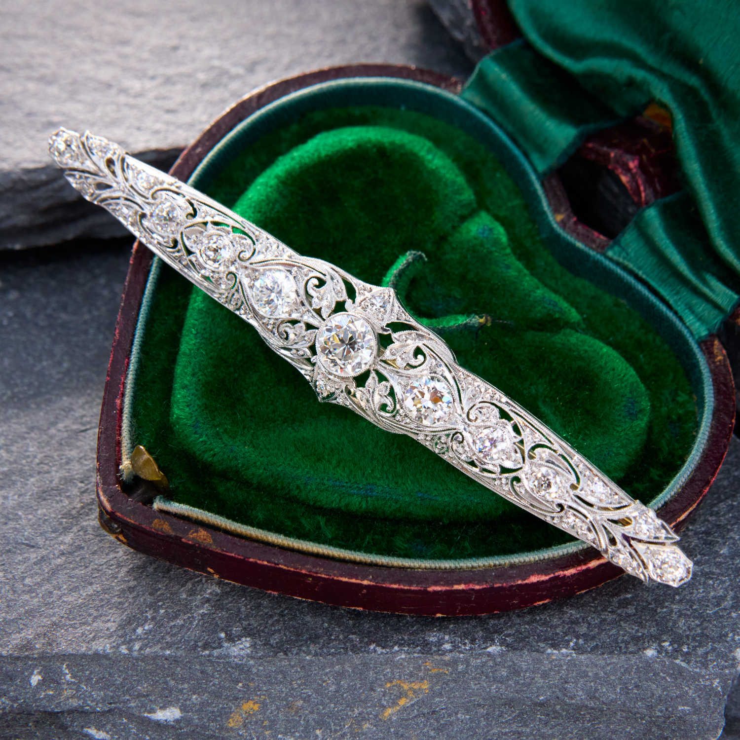 Stunning Circa 1920s Art Deco Diamond Bar Brooch Platinum