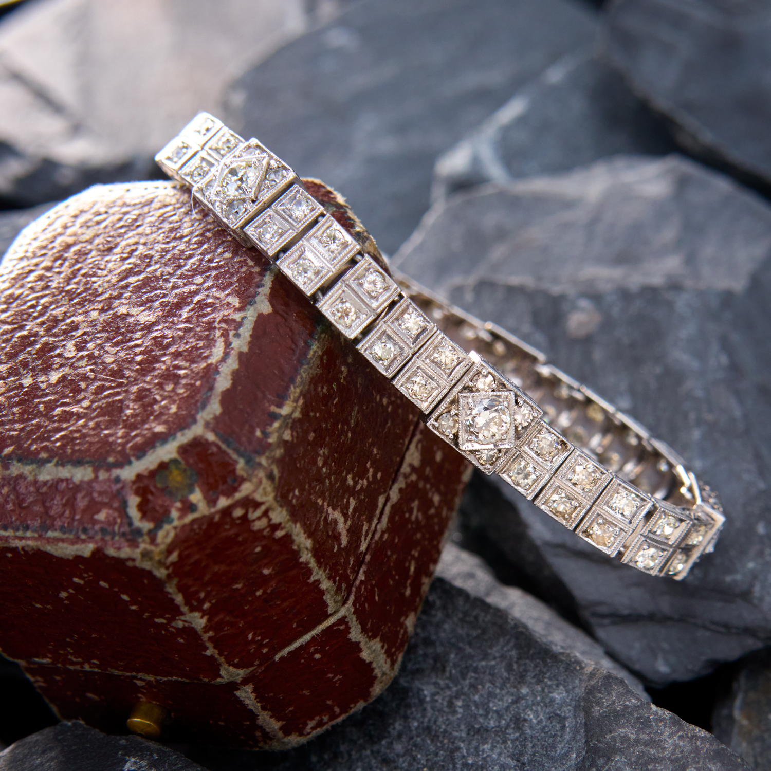 Art Deco 1930s Double Line Diamond Bracelet Platinum