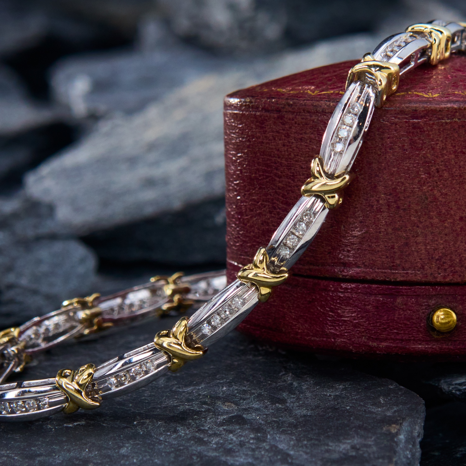 Diamond X Link Bracelet Two Tone Gold 7.5-Inch display picture 3