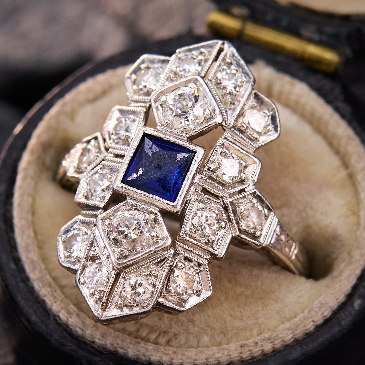 Handmade Art Deco Sterling Silver Ring – 925 Fine Silver With White Sapphires – 0.75 Ctw – UK Made