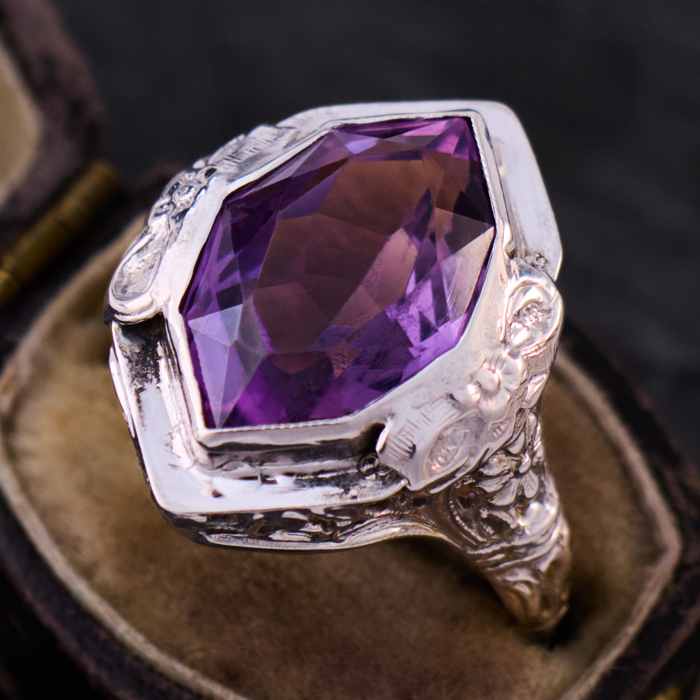 Bague Art Déco En Argent Solide 925 - Filigrane Et Améthyste 6mm - Neuf Sans Emballage - Taille Ajustable ?