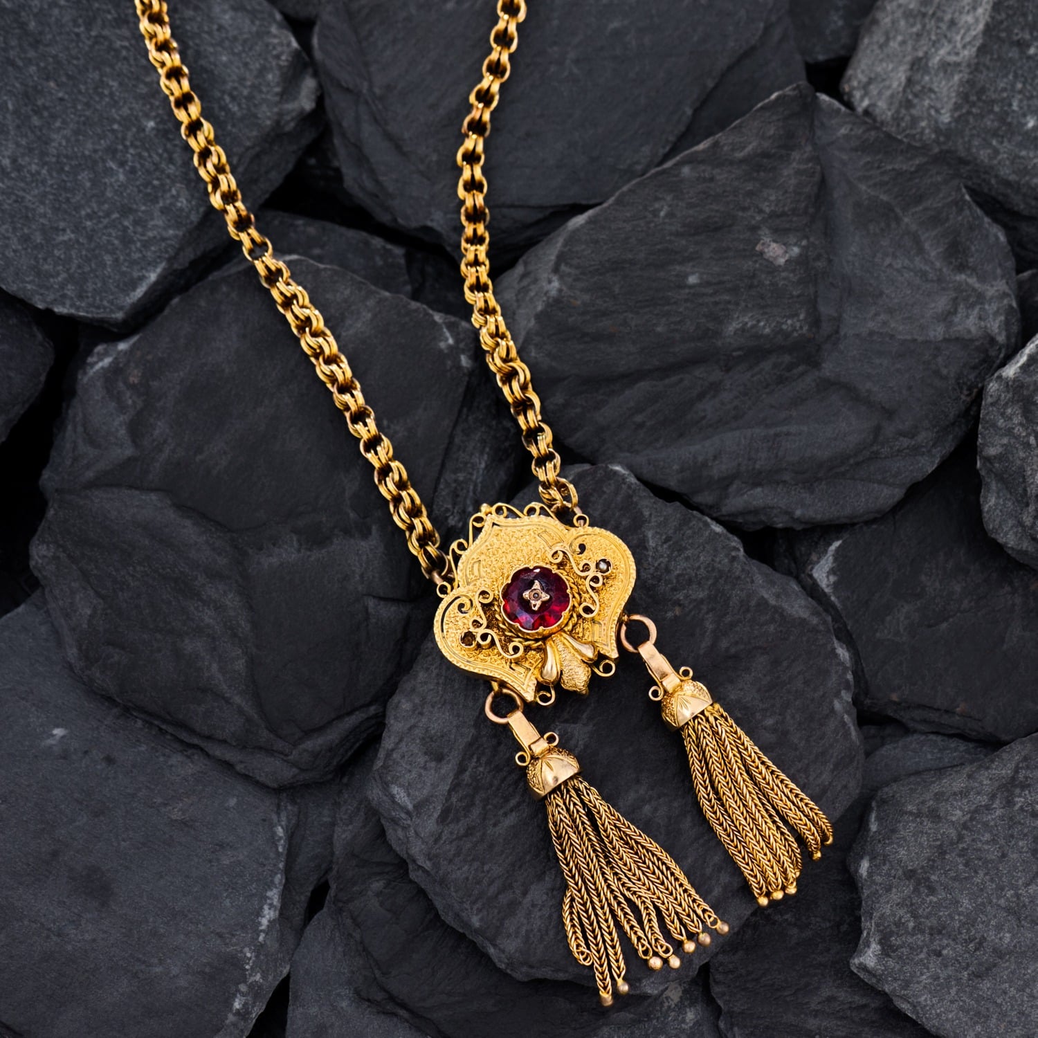 BRASS VINTAGE CHAIN‎ BELT NECKLACE JEWELRY ACCESSORIES TASSLES Antique Victorian Tassel Necklace in 14K Gold #514751 – Beladora main image 4