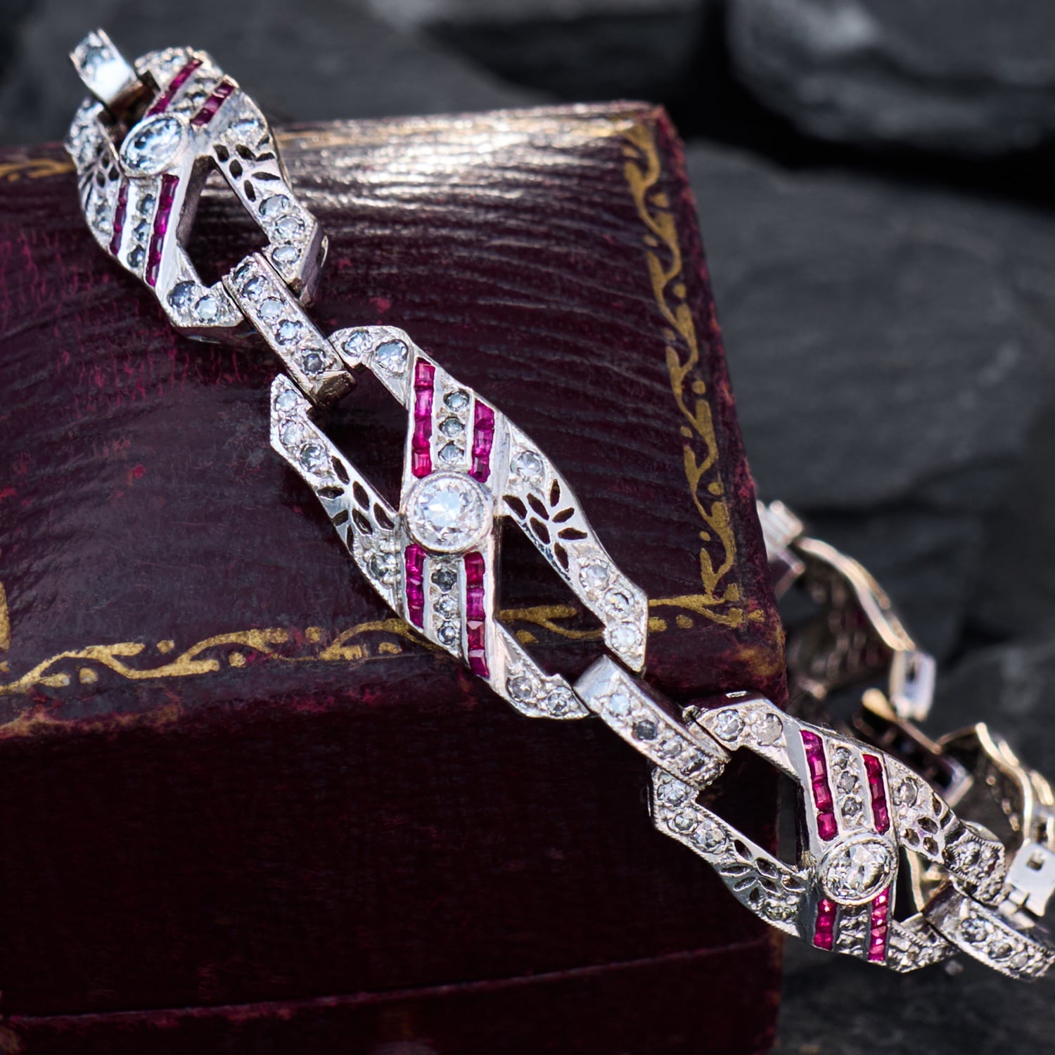 【 】Ruby Celebration　プレート　ペア Art Deco Diamond & Ruby Bracelet 18K White Gold