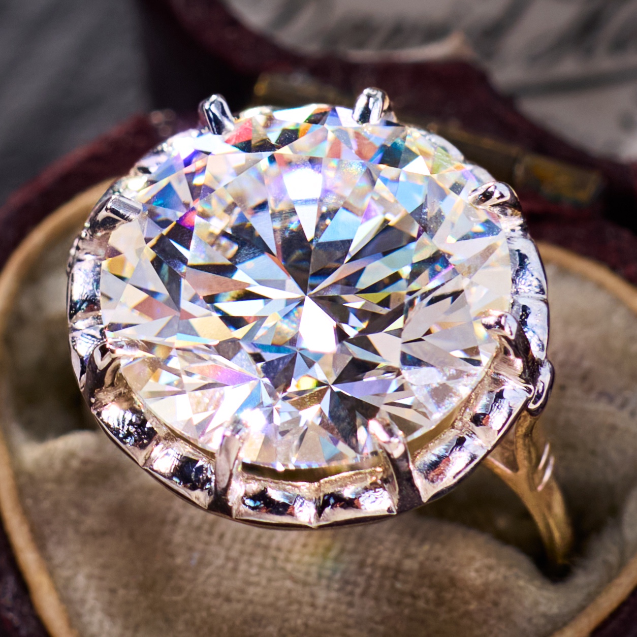 8+ Carat Lab Grown Diamond In 1950s 18K White Gold Ring