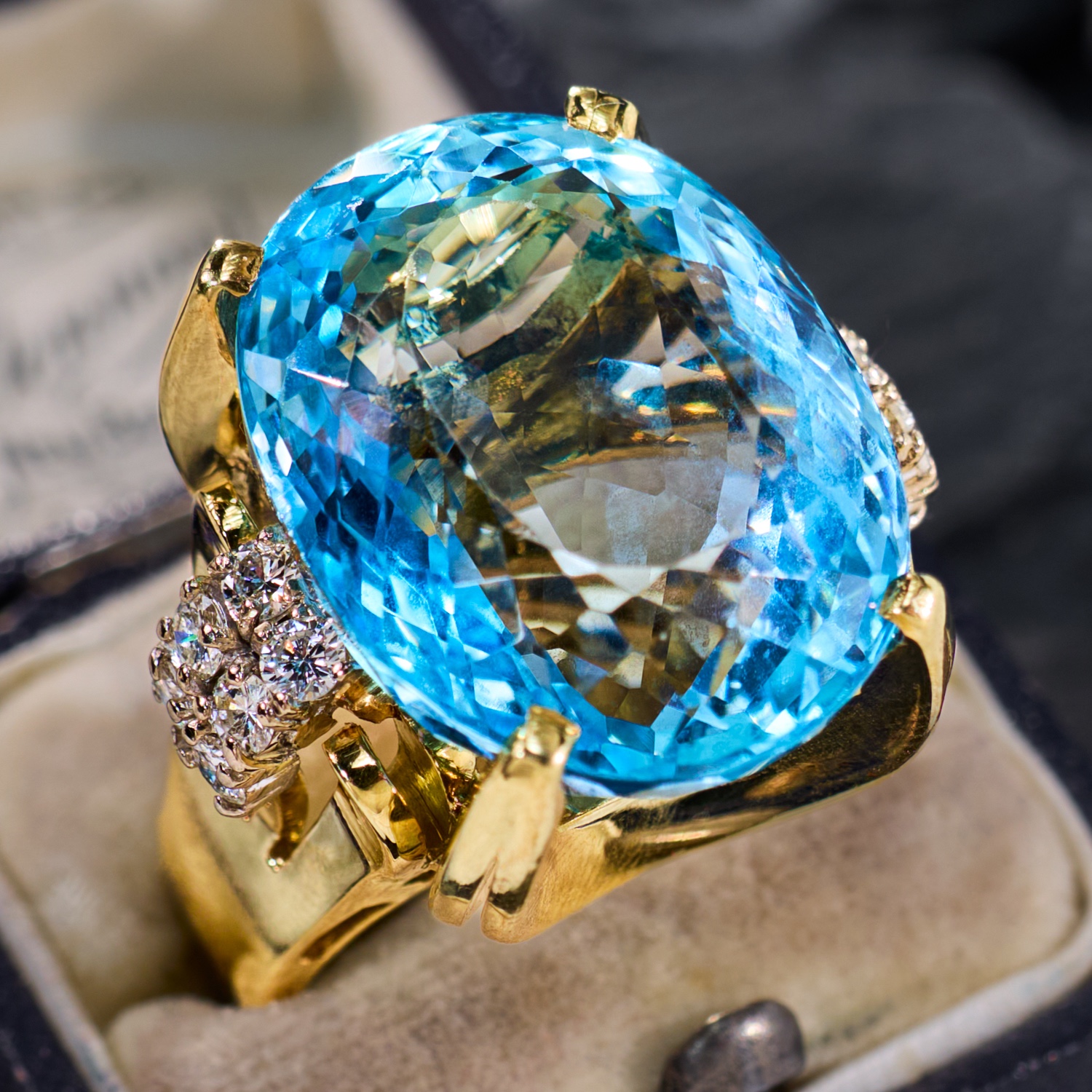 Aquamarine Yellow Gold Gemstone Ring 8 Ring Fine Rings for  Gold Ring 14K Yellow Blue Aquamarine 8mm Quartz Gemstone Vintage Size 6.25 main image 1