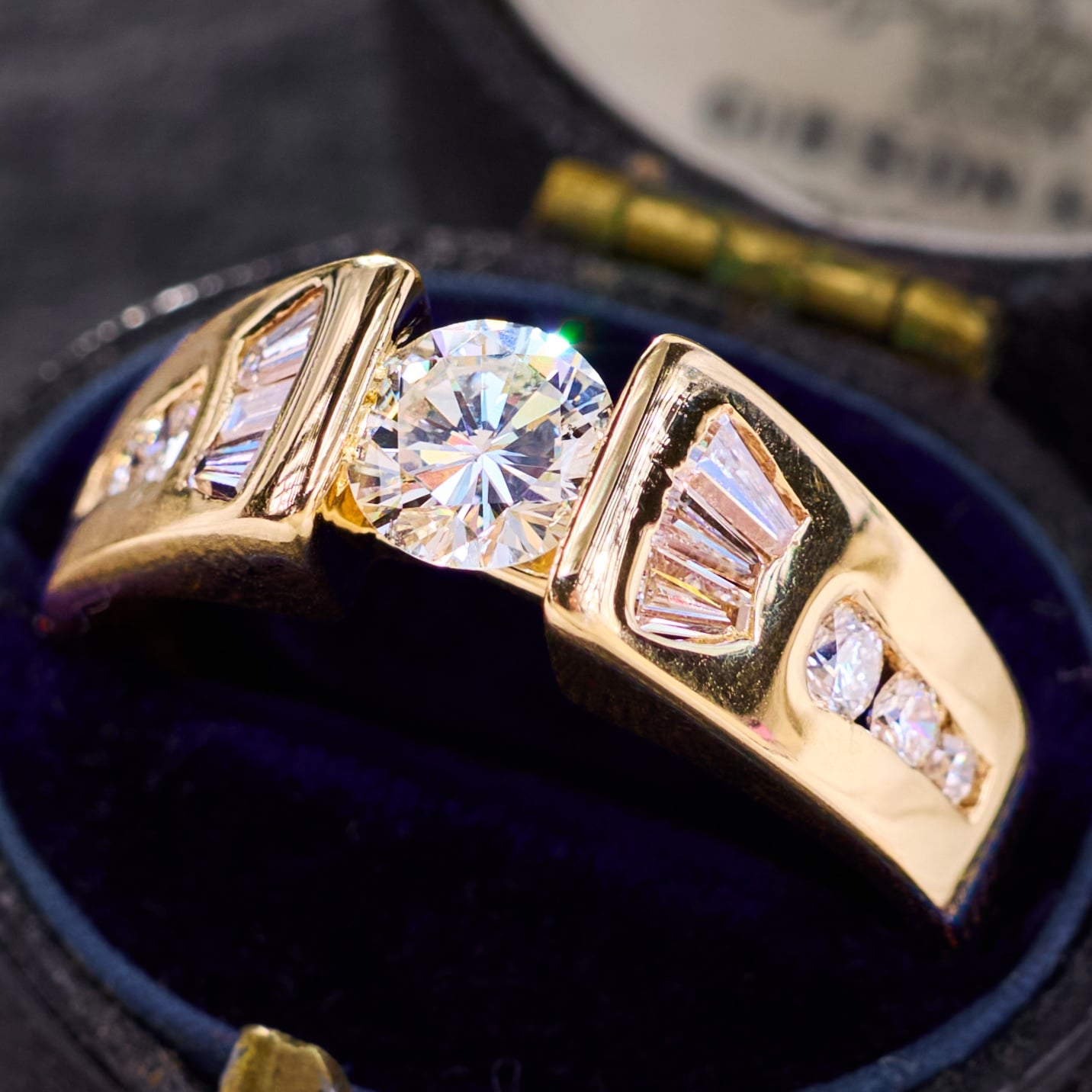 1990s Custom Men's Diamond Ring 14K Yellow Gold