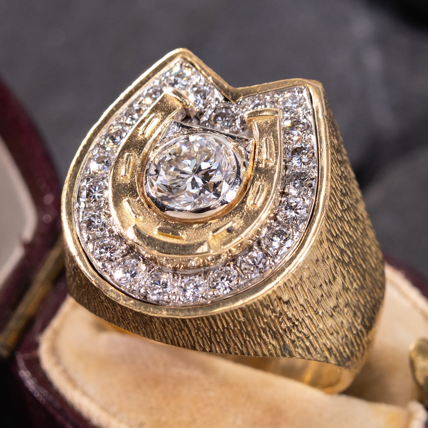 Men's Diamond Horseshoe Ring 18k Two-Tone Gold