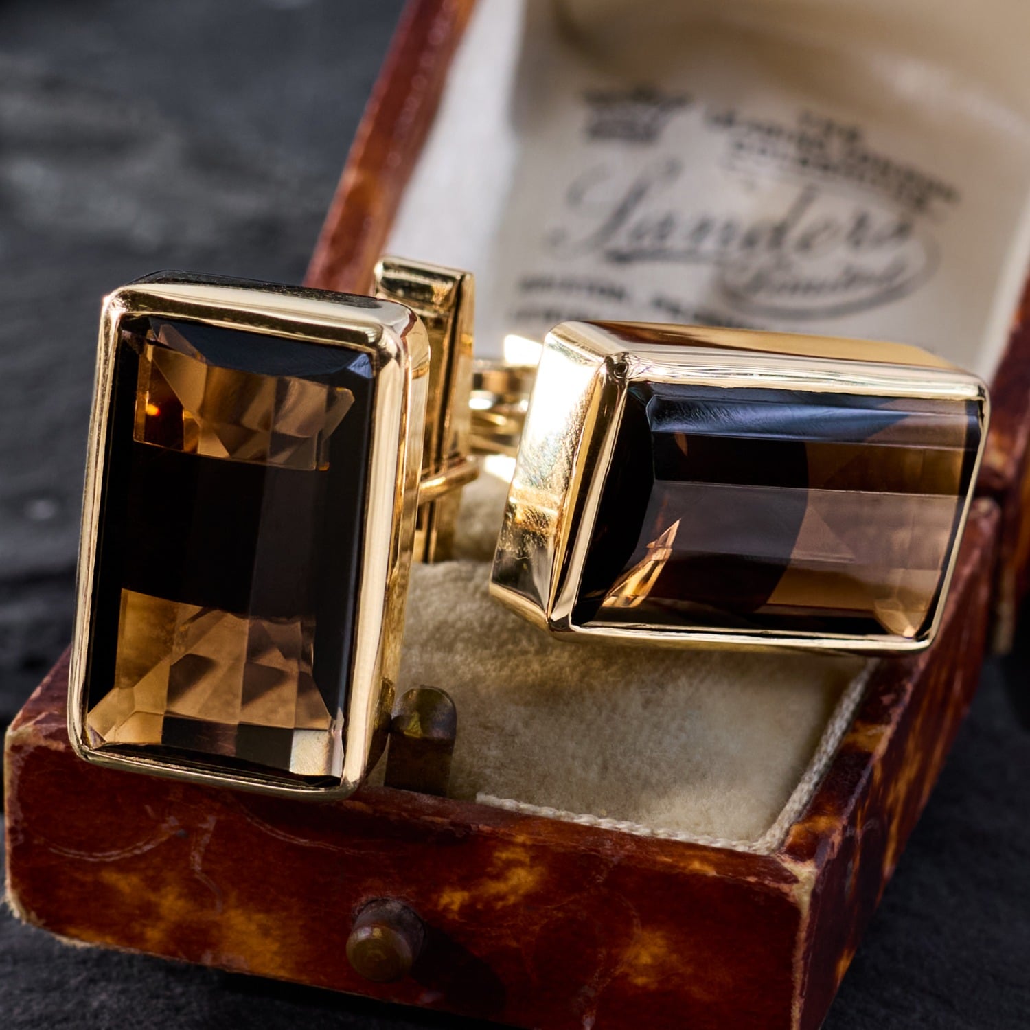 Vintage Men's Smoky Quartz Cufflinks 14K Yellow Gold