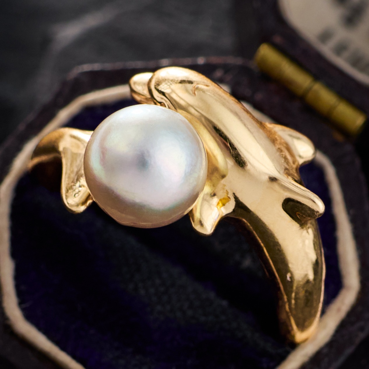 PNJ 指輪 14K Na Hoku Dolphin Pearl Ring 14K Yellow Gold