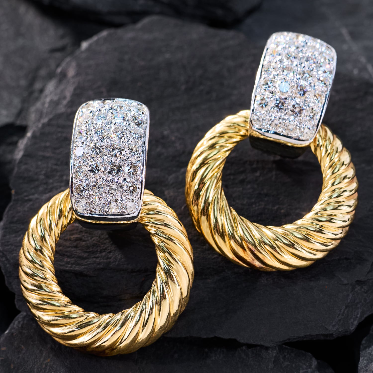 アクセサリー Par de brincos de ouro 18k Diamond Pavé Door Knocker Earrings 18K Two Tone Gold