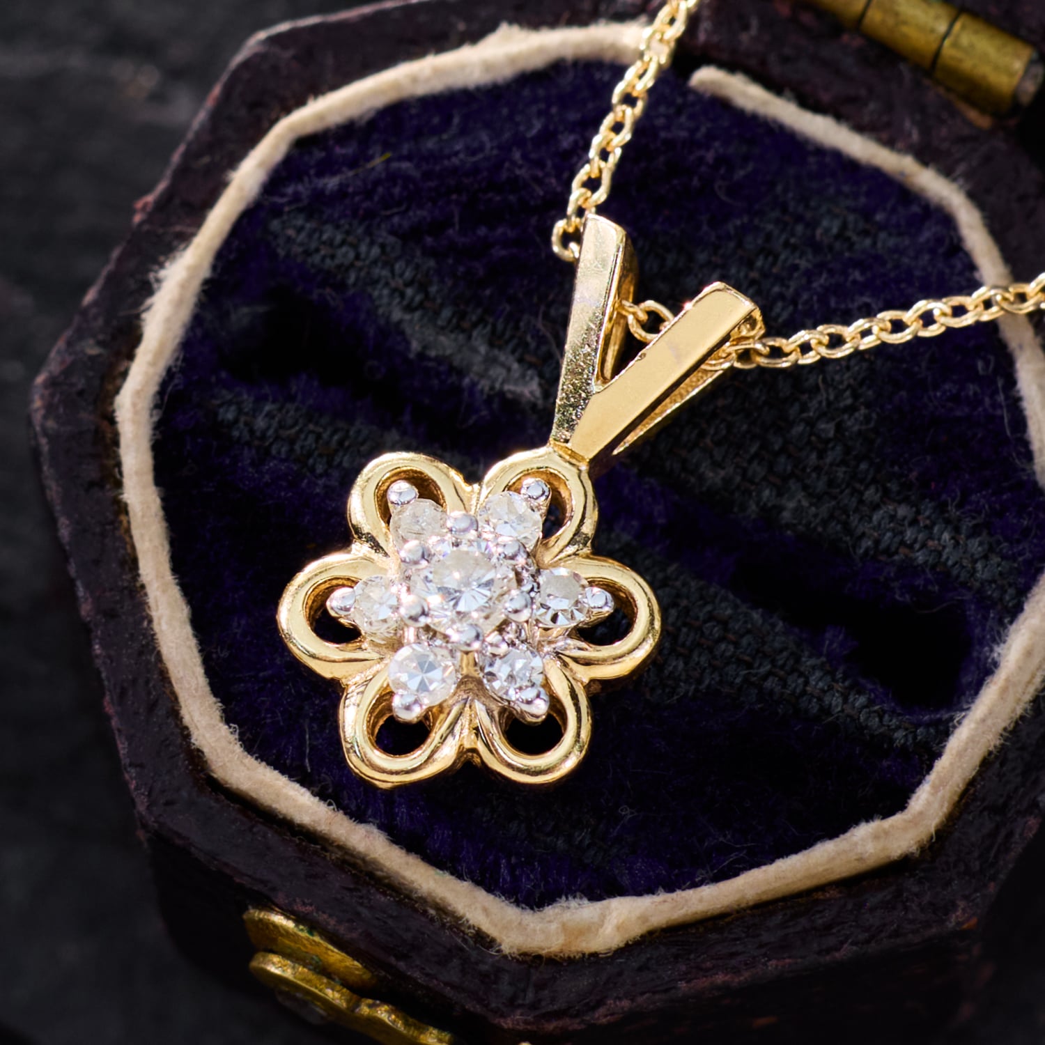 『JAC DIANA GLD』 Diamond Flower Pendant Necklace 14K Yellow Gold