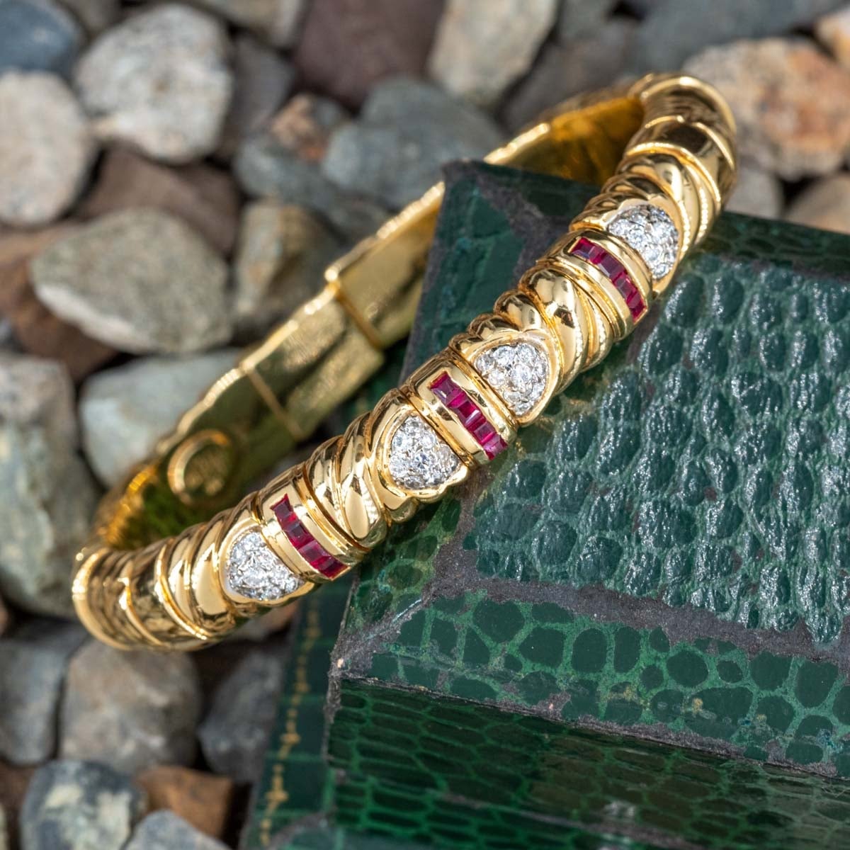 LIQUIDATION Gemstone GENEVA cuff, 18kt Gold Plated VINTAGE GENEVA CUFF WATCH – Panahon Designs main image 3