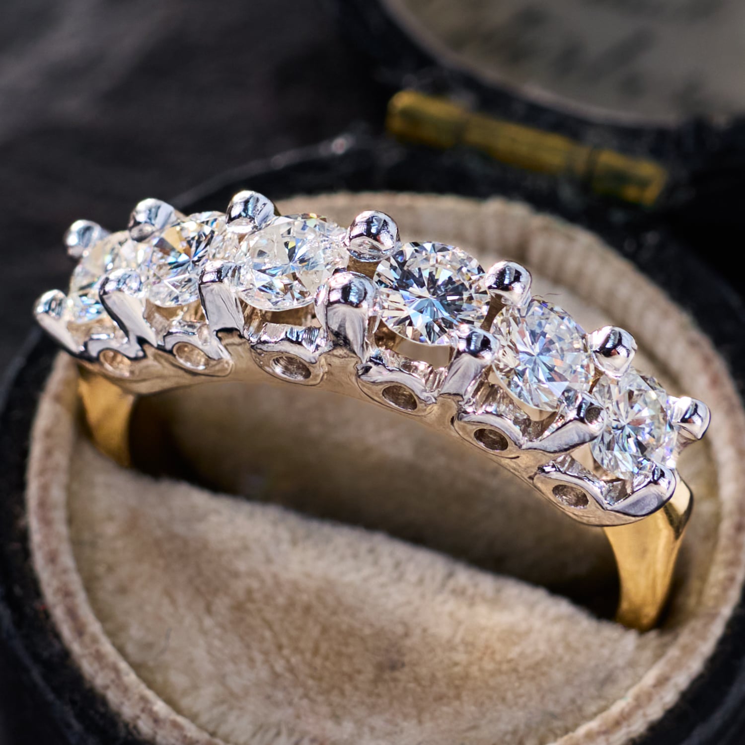 Six Diamond Band Ring in 14K Two Tone Gold
