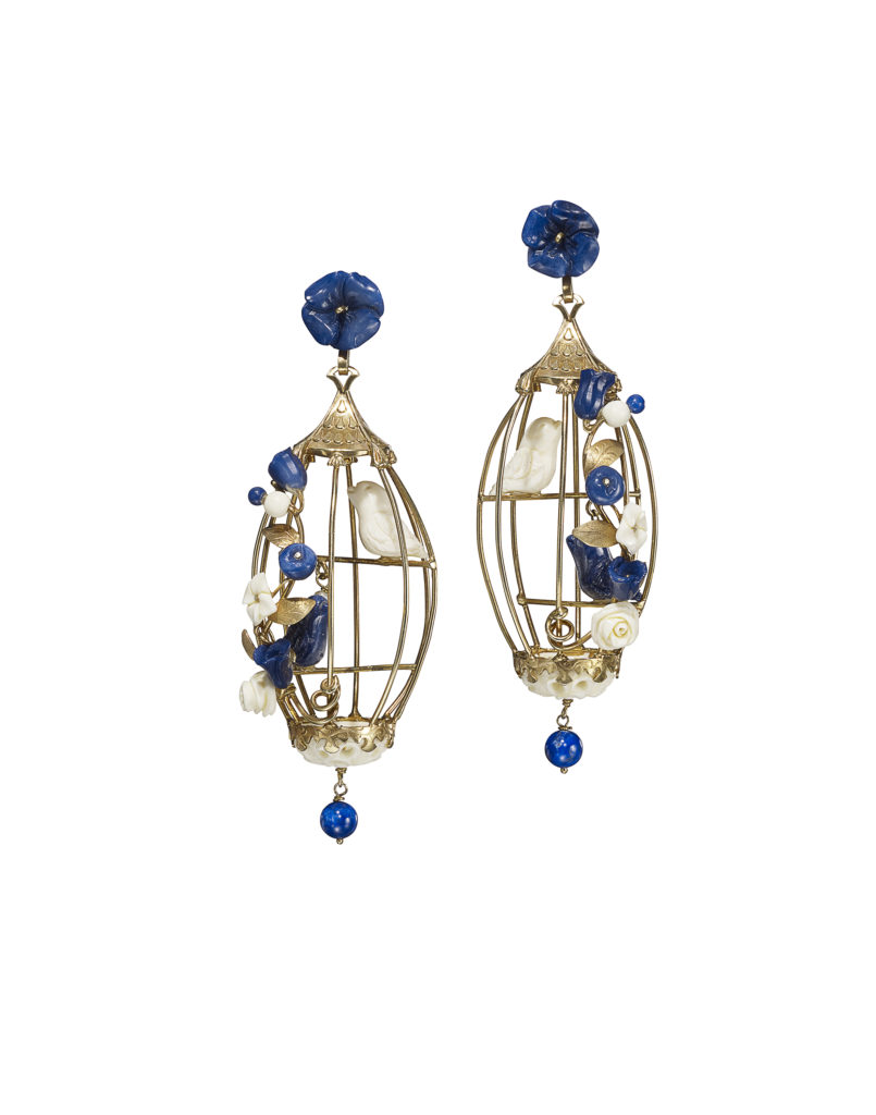 Lapis/White/Lapis Lovebird Earrings, by EraGem Post's Jewelry Brands to Wear jewelry artists at Of Rare Origin
