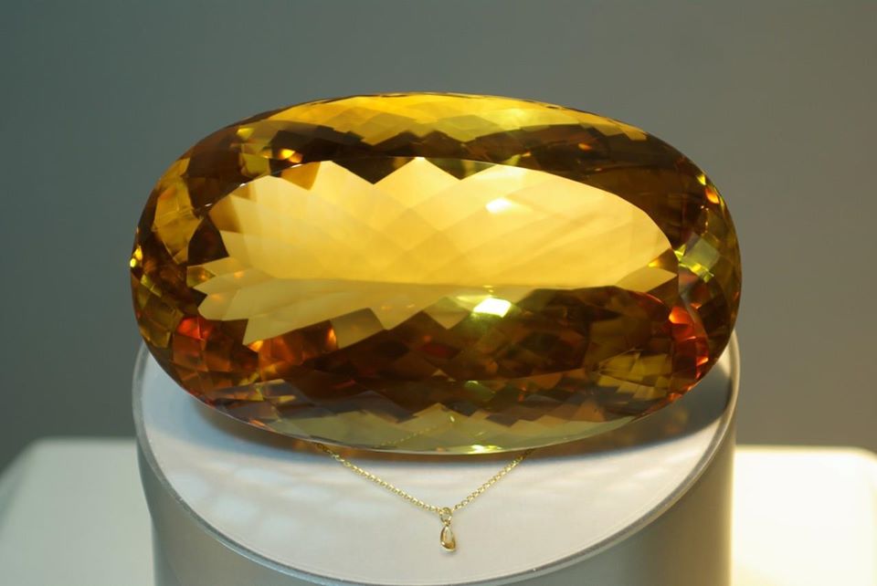 The Malaga Citrine is one of the world's largest faceted citrine gemstones in the world