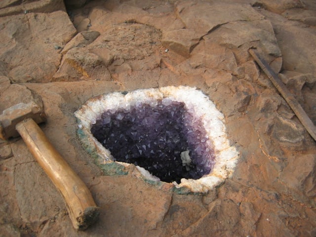 Amethyst geode in parent rock - creative commons license